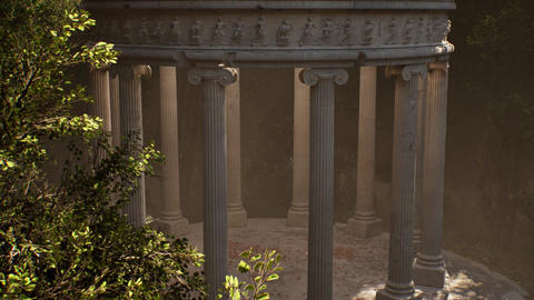 Ancient greek circular temple surrounded by nature