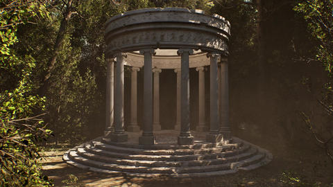 Ancient greek marble temple ruins in forest