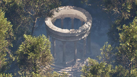 Ancient roman temple ruins discovered in a mysterious misty forest