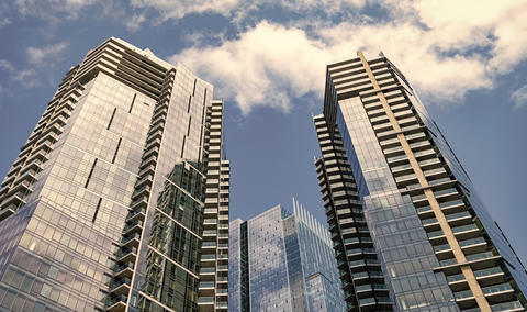 Perspective skyscraper. Minimalist glass architecture. Business skyscraper building. Architectural