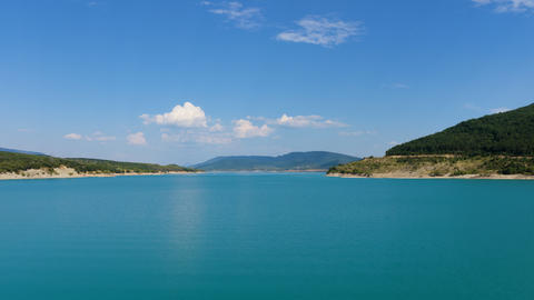 Yesa Reservoir turquoise water and rural landscape