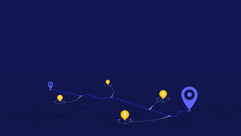 EV charging station location along the route. Gps tracking navigation. Perspective view on map with
