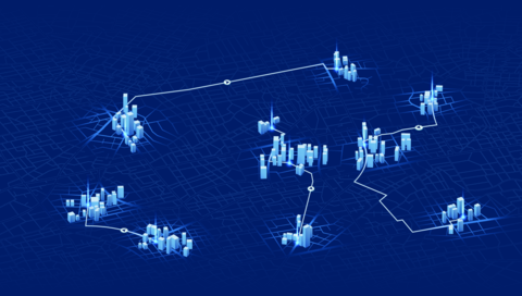 Online Gps tracking navigation journey on vehicle. 3d building on city map. Isometric view on map