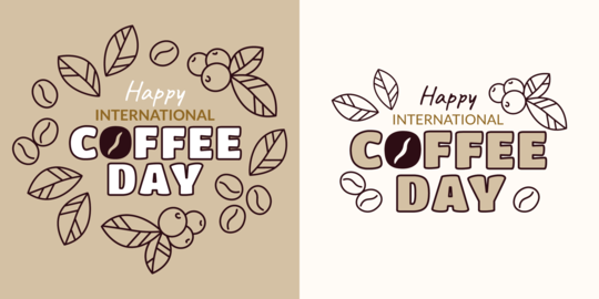 International Coffee Day poster or card design template with doodle typography
