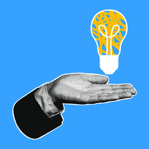 Halftone Business Hand Holding Light Bulb Idea Illustration