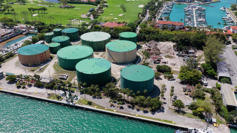 Factory tank with oil or fuel. Environment and ecology concept. Oil refinery storage. Fuel storage
