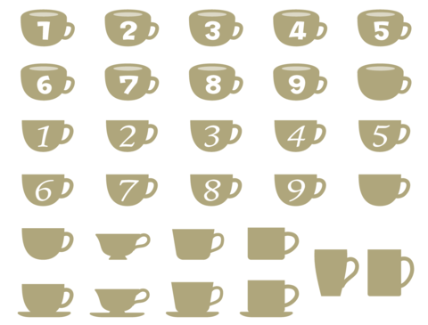 Icon set of coffee cups with numbers