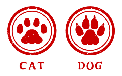 A set of simple, cute cat and dog paw print stamp illustrations