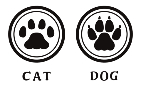 A set of simple, cute cat and dog paw print stamp illustrations