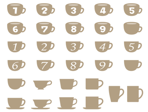 Icon set of coffee cups with numbers