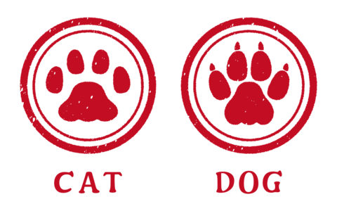 A set of simple, cute cat and dog paw print stamp illustrations