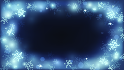 Snowflakes frame with blue holiday glow on dark background of a winter frosted