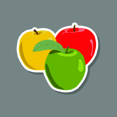 Fruit theme from set juicy delicious apple of various sizes