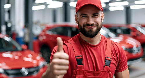 Smiling auto mechanic giving thumbs up
