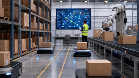Ai automated warehouse robot fleet dispatch 4k60p