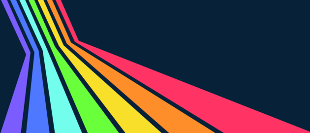 Groovy retro rainbow lines flow across abstract 70s background