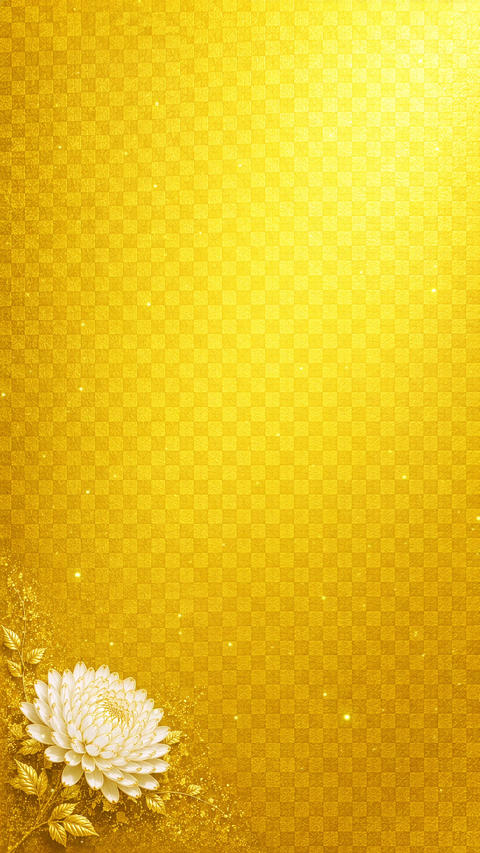 Loop of elegant Japanese gold leaf background with chrysanthemum relief and floating gold dust