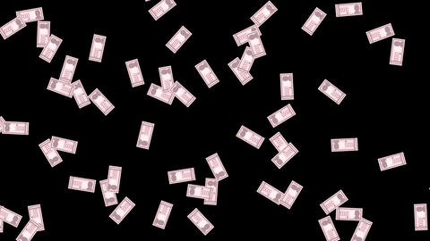 Banknotes resembling 10,000-yen bills raining down in a lively flurry