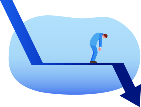 Man and a downward-pointing arrow