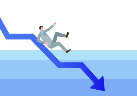 Downward arrow and a falling man