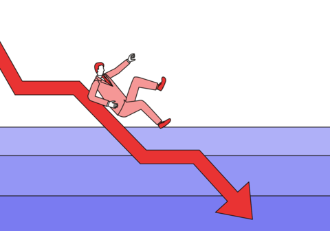 Downward arrow and a falling man