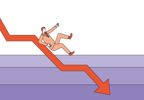 Downward arrow and a falling man