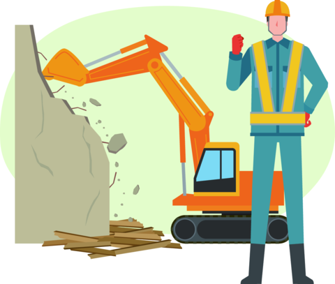 Demolition work and a man