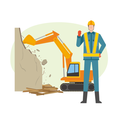 Demolition work and a man