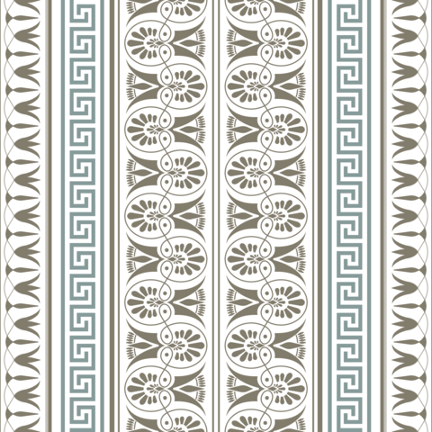 Repeating vertical border pattern featuring ancient Greek motifs: meander, wave, key, palmette