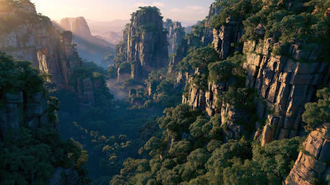 Mountain gate in an ancient valley surrounded by clouds.02