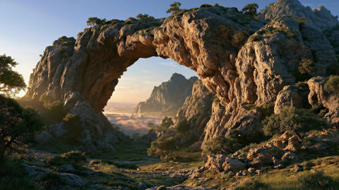 Mountain gate in an ancient valley surrounded by clouds.05