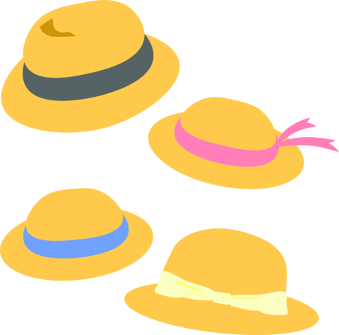 Simple illustration of four straw hats – family