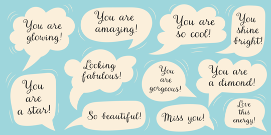 Cute Speech Bubbles with Compliment Phrases and Inspiring Positive Text