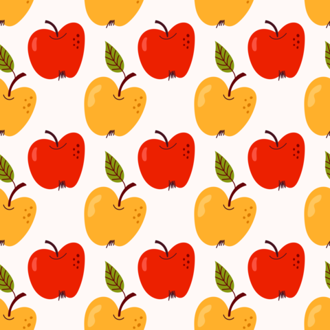 Autumn Red and Yellow Apple Seamless Pattern Hand Drawn Fruit Background