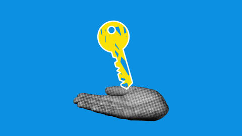 Halftone Hand Holding Floating Scribble Key Loop Animation