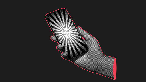 Halftone Hand Smartphone Doomscrolling Hypnotic Loop Animation