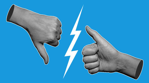 Halftone Hands Thumbs Up Down Contrast Loop Animation