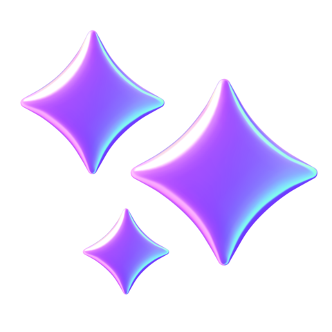 Sparkle 3d AI icon with four pointed stars symbol purple holographic gradient