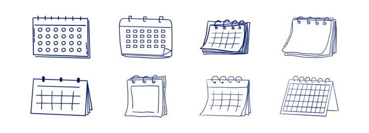 Calendar sketchy planner icon doodle grid icon, hand drawn. Hanging desk line