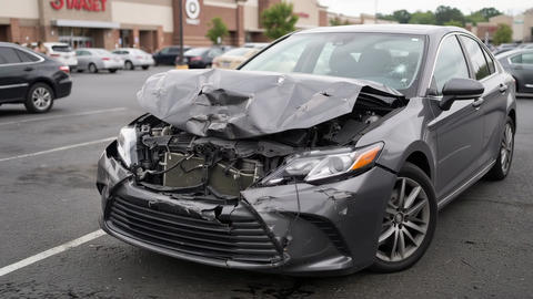 Damaged Car Crash Front End Parking Lot Accident