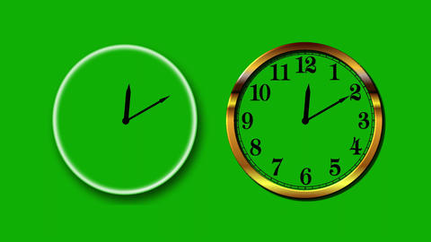 Duel Clocks with seconds hand on green screen background 444