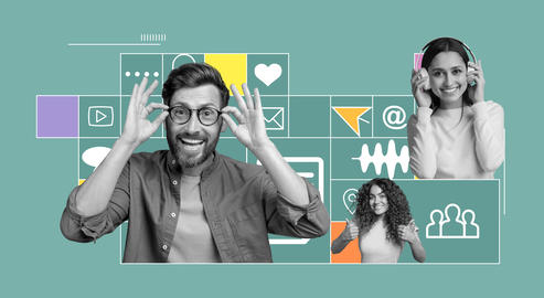 Happy Young Caucasian Man And Woman Working On Digital Marketing Strategy