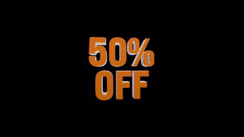 3D Rotating 50 Percent Off Text Animation on Transparent Background