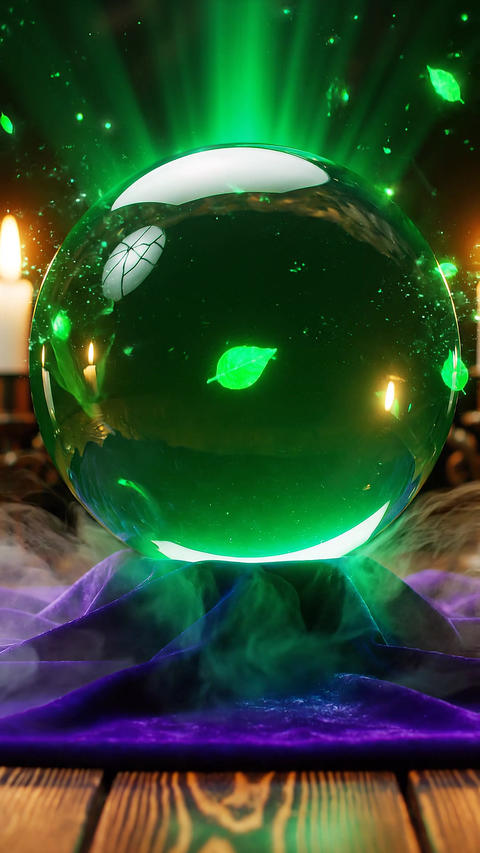 Emerald Crystal Ball with Healing Nature Energy and Mystical Green Light Vertical