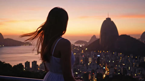 Woman shedding a single tear while watching the sunset from Sugarloaf Mountain