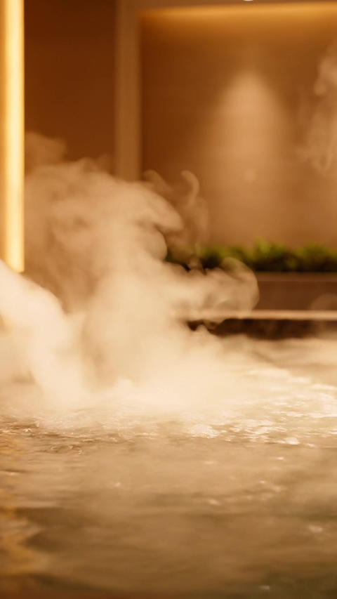 Luxurious spa atmosphere soft white mist flowing