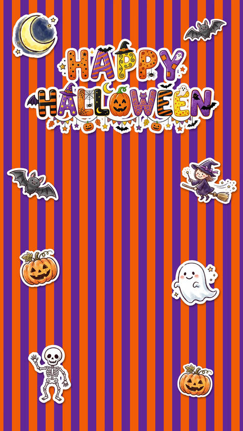 Vertical video, Happy Halloween, looping, transparent background, stripes, AI-generated asset
