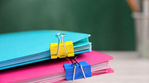 Blue and Pink Folders with Colorful Binder Clips