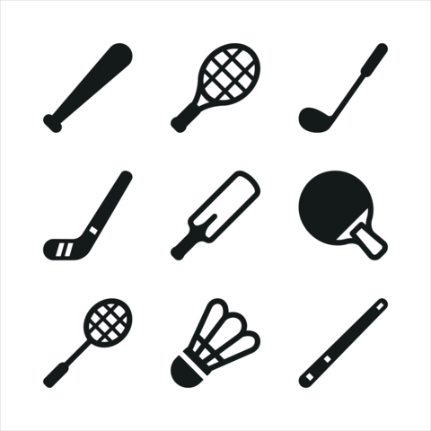 Minimalist solid sports equipment icon set for web interface designs