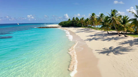 Aerial tropical island with crystal clear turquoise ocean lagoon